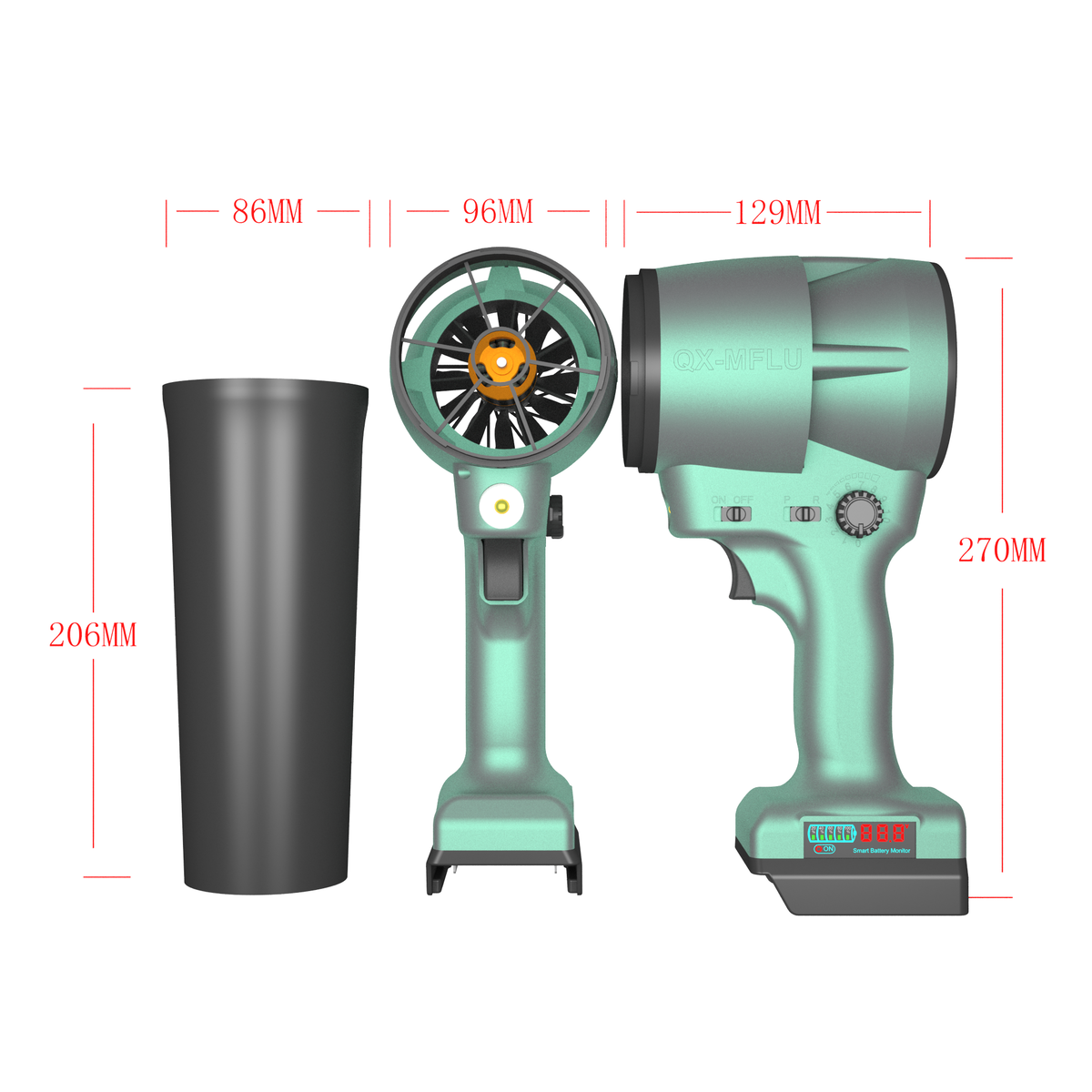QX-MFLU 2000G 64mm portable violent fan, a powerful handheld fan suitable for outdoor water/dust/snow removal