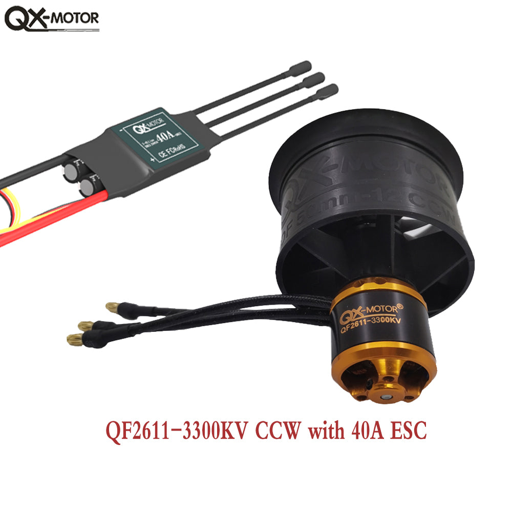 QX-MOTOR 50mm EDF 12 Blades Ducted Fan CW CCW with 40A 50A ESC 3S 4S Brushless Motor