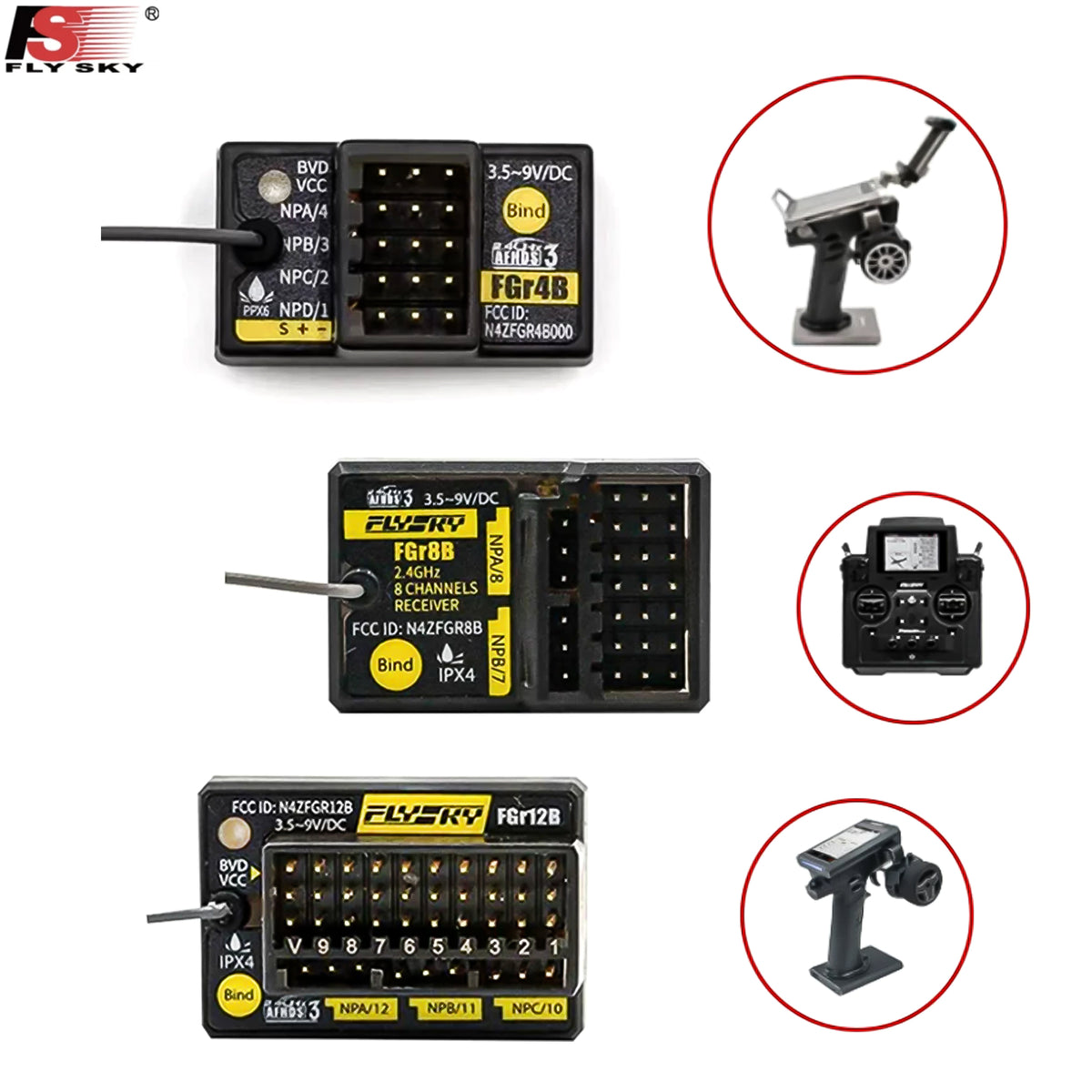FLYSKY FGR4B FGR8B FGr12B 2.4GHz 8/12CH Receiver PWM PPM Ibus for AFHDS3 NB4 / PL18 / FRM302 RC Vehicle / Ship