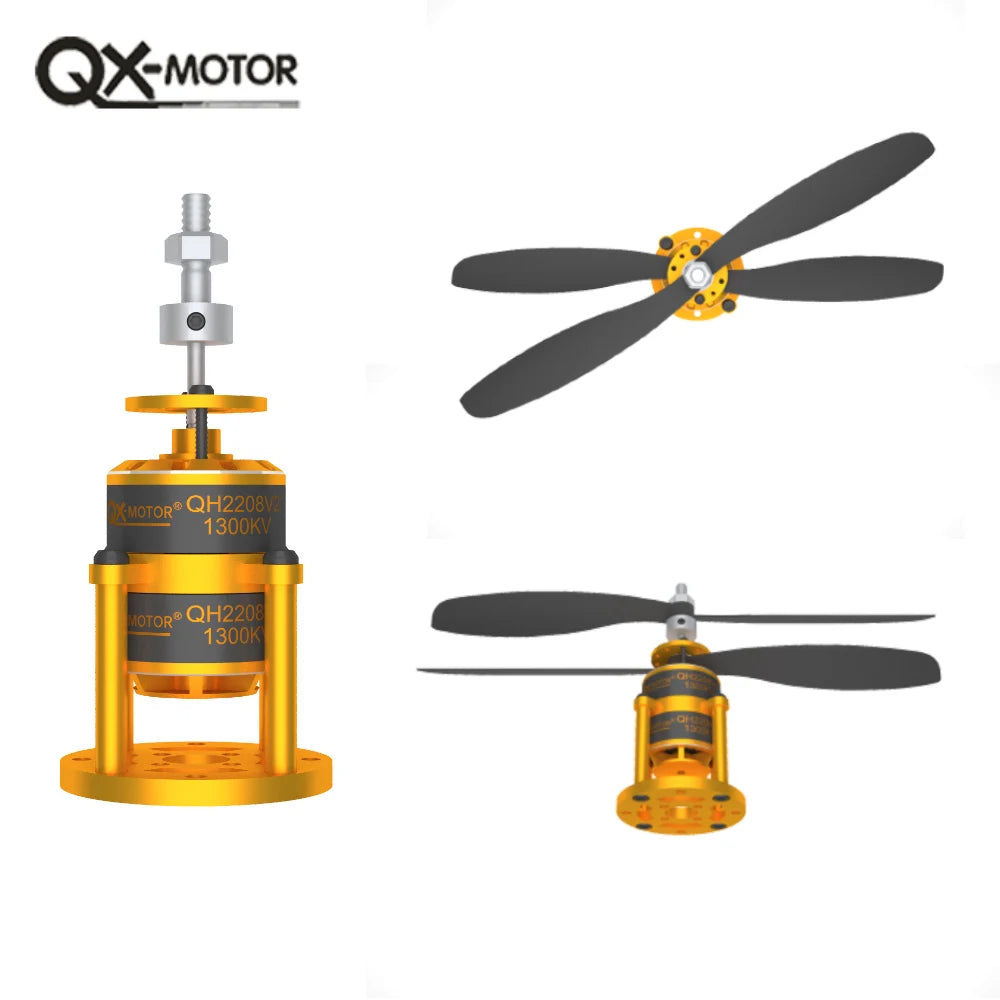 QX-MOTOR QH2208-V2 1300kv coaxial dual propeller brushless motor, paired with 9047 propeller, suitable for toy accessories