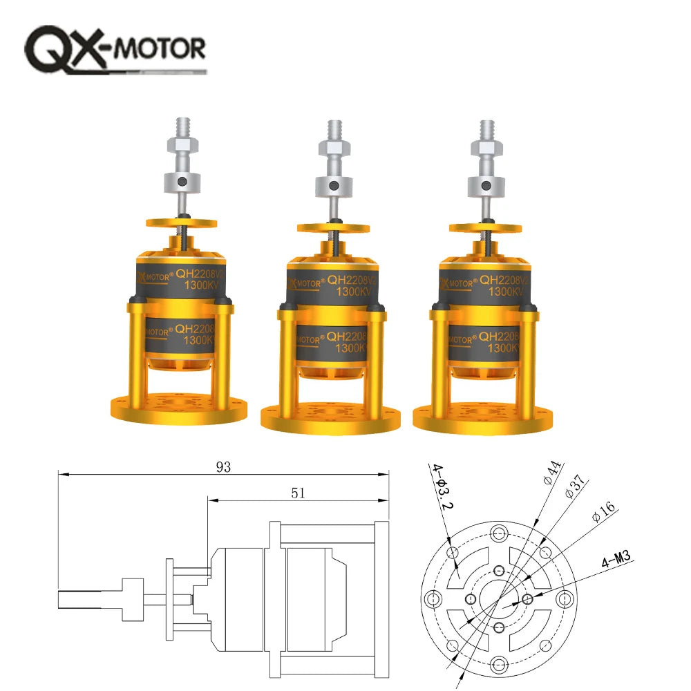 QX-MOTOR QH2208-V2 1300kv coaxial dual propeller brushless motor, paired with 9047 propeller, suitable for toy accessories