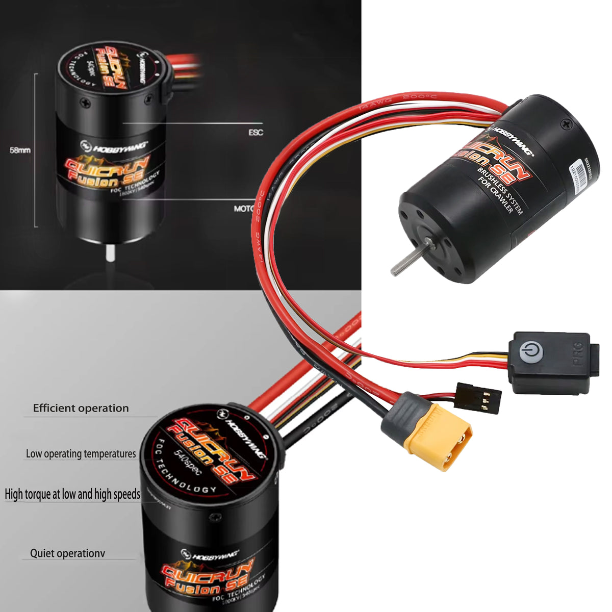Hobbywing Quicrun Fusion SE 40A 1800kv 1200kv Brushless Motor ESC Combo 2-in-1 Sensored FOC for 1/10 1/8 RC Crawler Rock Car